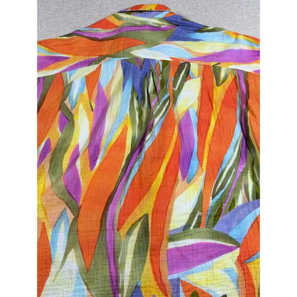 Soft Surroundings Womens M Multicolor Peregrine Gauze Fiery Stripe Button Blouse - Picture 10 of 10